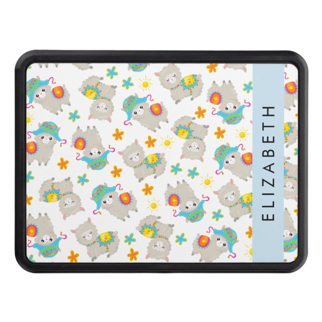 Pattern Of Llamas, Alpacas, Flowers, Your Name Hitch Cover (Front)
