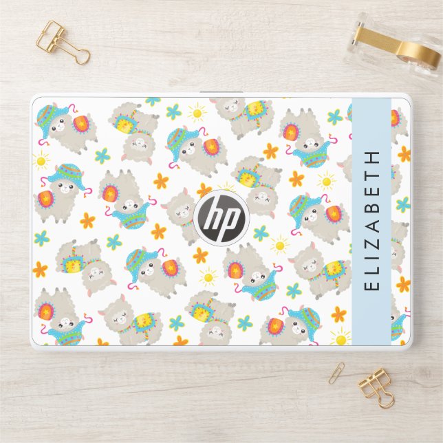 Pattern Of Llamas, Alpacas, Flowers, Your Name HP Laptop Skin (Desk)