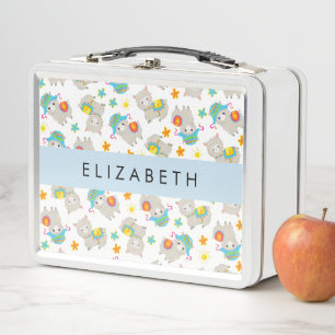 Pattern Of Llamas, Alpacas, Flowers, Your Name Metal Lunch Box