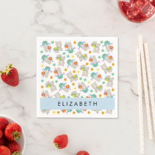Pattern Of Llamas, Alpacas, Flowers, Your Name Napkins
