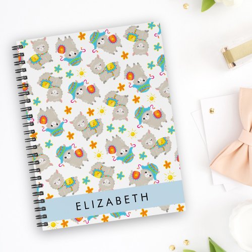 Pattern Of Llamas Alpacas Flowers Your Name Notebook