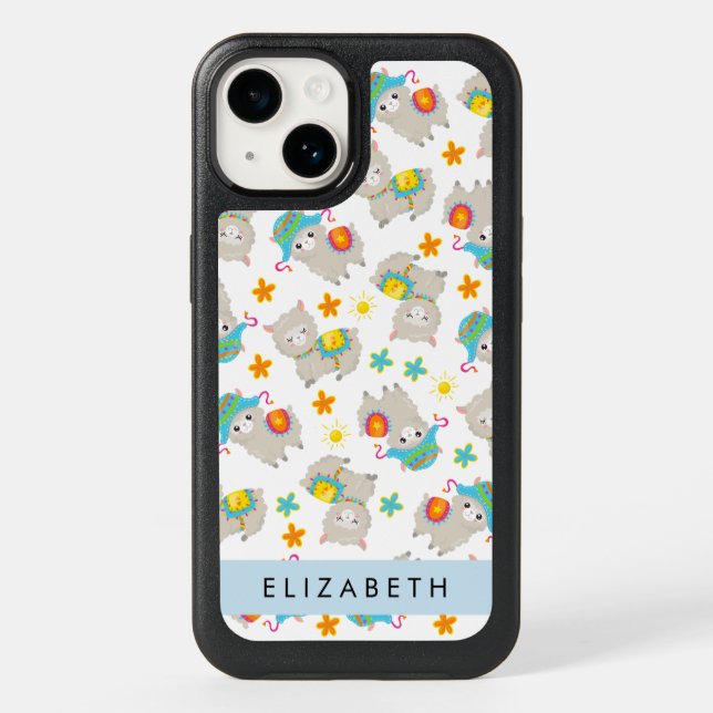 Pattern Of Llamas, Alpacas, Flowers, Your Name Otterbox iPhone Case (Back)