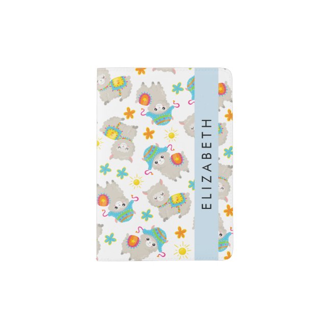 Pattern Of Llamas, Alpacas, Flowers, Your Name Passport Holder (Front)