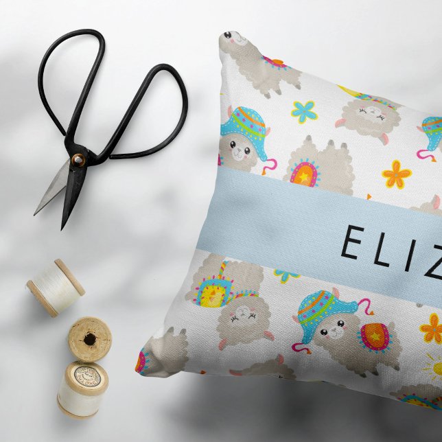 Pattern Of Llamas, Alpacas, Flowers, Your Name Pillow Case (Creator Uploaded)