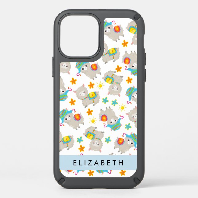 Pattern Of Llamas, Alpacas, Flowers, Your Name Speck iPhone 12 Case (Front)