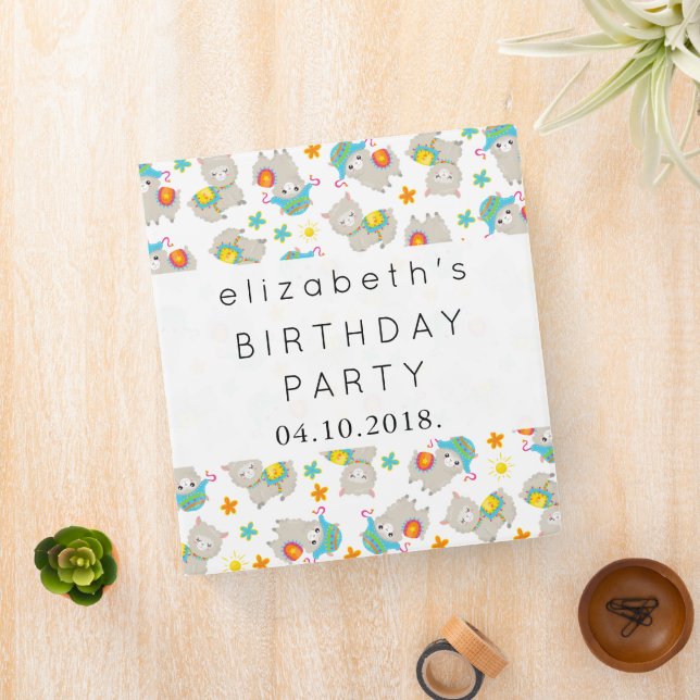 Pattern Of Llamas, Cute Llamas, Alpacas, Birthday 3 Ring Binder (In Situ)