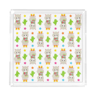 Pattern Of Llamas, Cute Llamas, Alpacas, Cactus Acrylic Tray