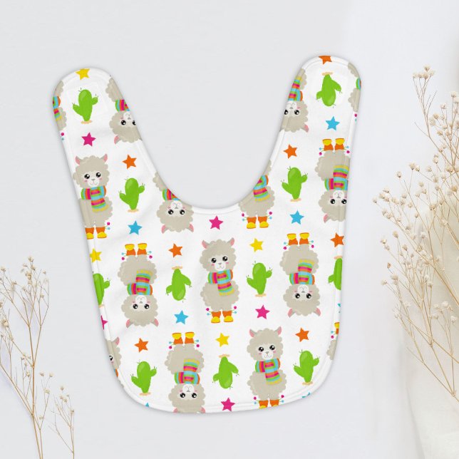 Pattern Of Llamas, Cute Llamas, Alpacas, Cactus Baby Bib (Creator Uploaded)
