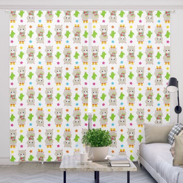Pattern Of Llamas, Cute Llamas, Alpacas, Cactus Blackout Curtains (Living Room)