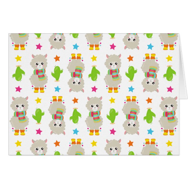 Pattern Of Llamas, Cute Llamas, Alpacas, Cactus Cards (Front Horizontal)