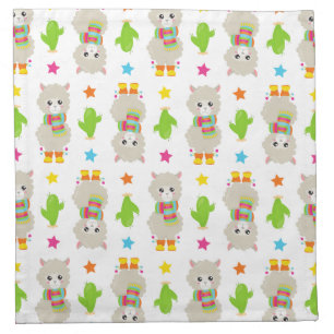 Pattern Of Llamas, Cute Llamas, Alpacas, Cactus Cloth Napkin