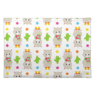 Pattern Of Llamas, Cute Llamas, Alpacas, Cactus Cloth Placemat