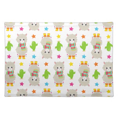 Pattern Of Llamas Cute Llamas Alpacas Cactus Cloth Placemat