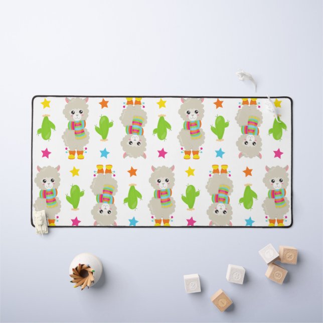 Pattern Of Llamas, Cute Llamas, Alpacas, Cactus Desk Mat (Kids Table)