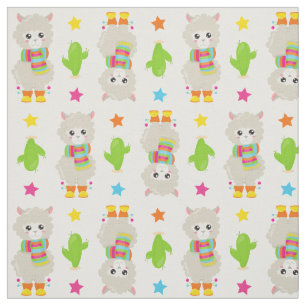 Pattern Of Llamas, Cute Llamas, Alpacas, Cactus Fabric