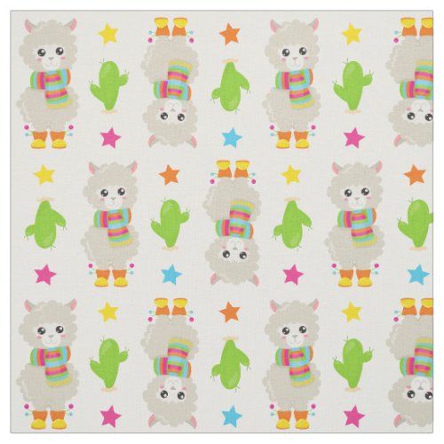 Pattern Of Llamas Cute Llamas Alpacas Cactus Fabric