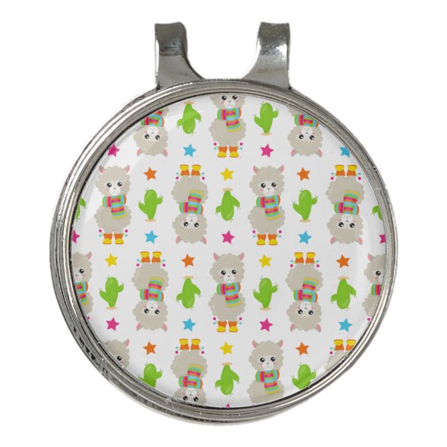 Pattern Of Llamas, Cute Llamas, Alpacas, Cactus Golf Hat Clip (Front)