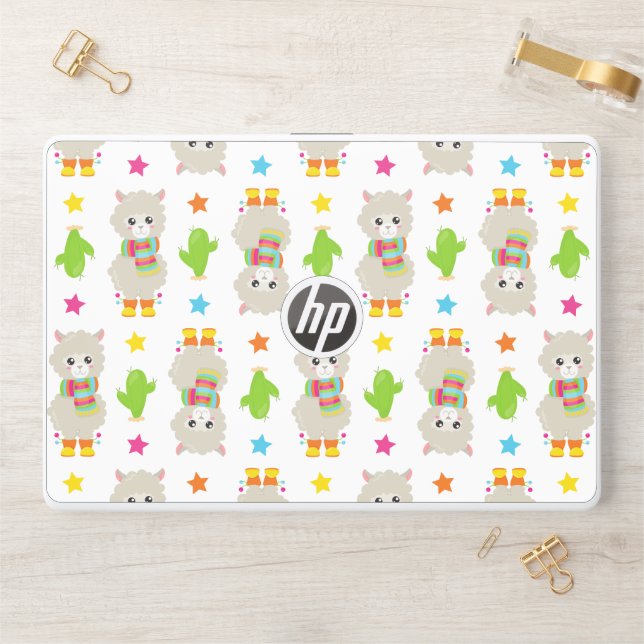 Pattern Of Llamas, Cute Llamas, Alpacas, Cactus HP Laptop Skin (Desk)