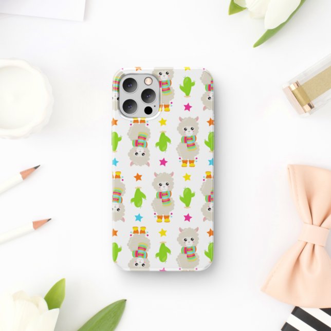 Pattern Of Llamas, Cute Llamas, Alpacas, Cactus iPhone Case (Creator Uploaded)