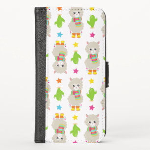 Pattern Of Llamas, Cute Llamas, Alpacas, Cactus iPhone X Wallet Case