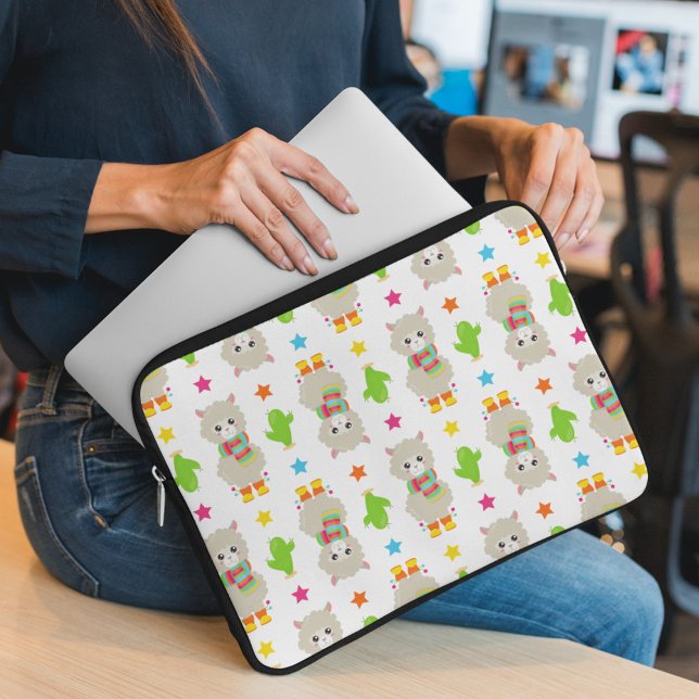 Pattern Of Llamas, Cute Llamas, Alpacas, Cactus Laptop Sleeve (Creator Uploaded)