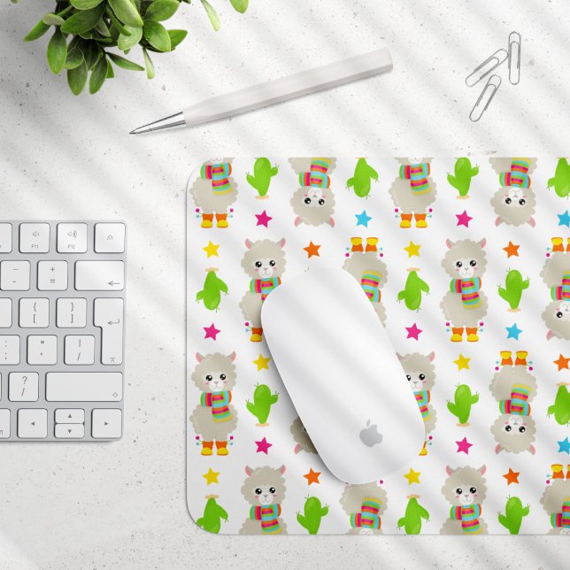 Pattern Of Llamas, Cute Llamas, Alpacas, Cactus Mouse Pad (Creator Uploaded)