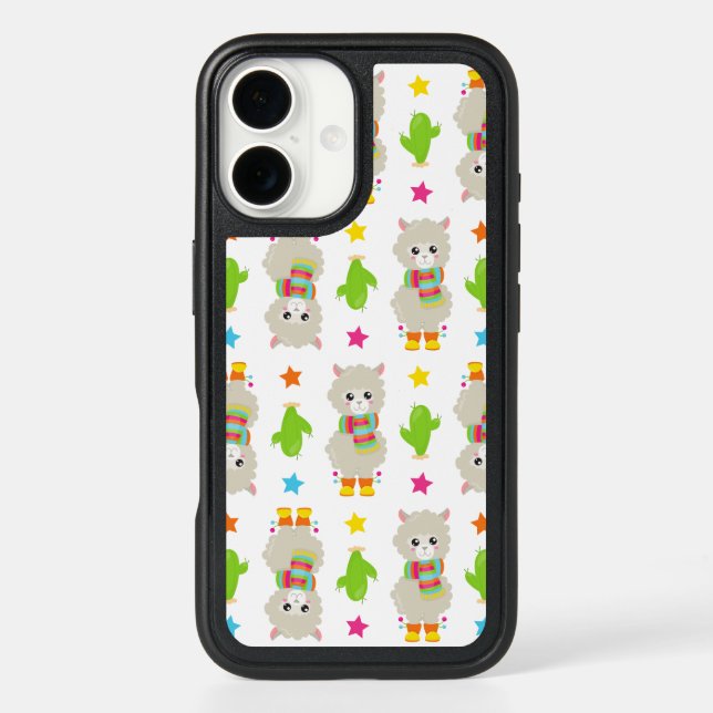 Pattern Of Llamas, Cute Llamas, Alpacas, Cactus Otterbox iPhone Case (Back)