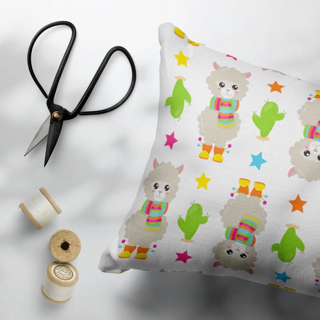 Pattern Of Llamas, Cute Llamas, Alpacas, Cactus Pillow Case (Creator Uploaded)