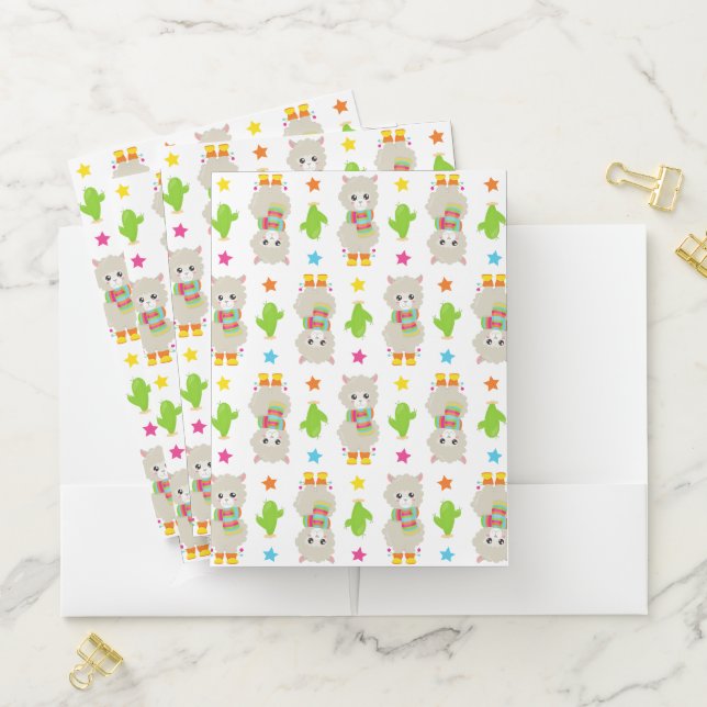 Pattern Of Llamas, Cute Llamas, Alpacas, Cactus Pocket Folder (In Situ)
