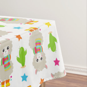 Pattern Of Llamas, Cute Llamas, Alpacas, Cactus Tablecloth