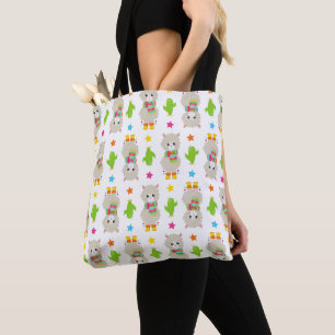 Pattern Of Llamas, Cute Llamas, Alpacas, Cactus Tote Bag