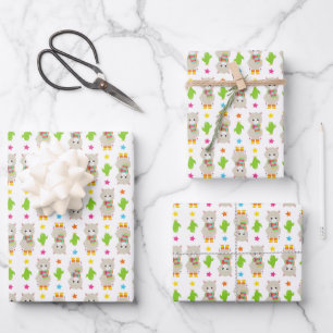 Pattern Of Llamas, Cute Llamas, Alpacas, Cactus Wrapping Paper Sheets