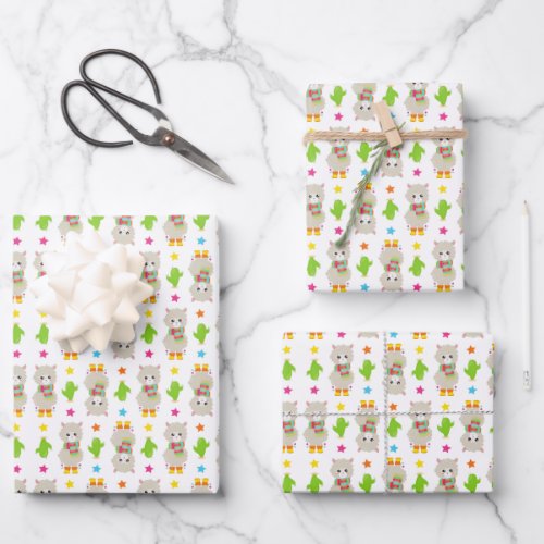 Pattern Of Llamas Cute Llamas Alpacas Cactus Wrapping Paper Sheets