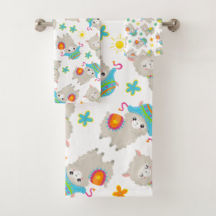 Pattern Of Llamas, Cute Llamas, Alpacas, Flowers Bath Towel Set