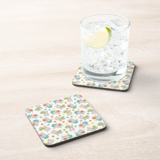 Pattern Of Llamas, Cute Llamas, Alpacas, Flowers Beverage Coaster (Right Side)