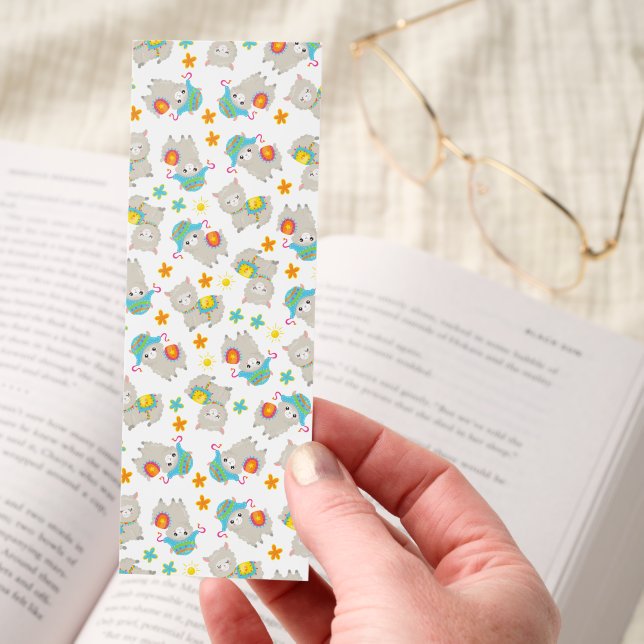 Pattern Of Llamas, Cute Llamas, Alpacas, Flowers Bookmarks (Hand)