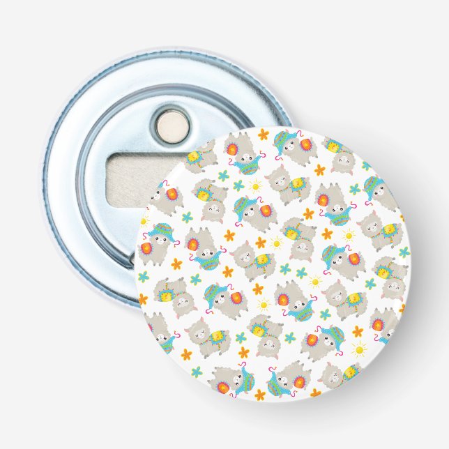 Pattern Of Llamas, Cute Llamas, Alpacas, Flowers Bottle Opener (Front)