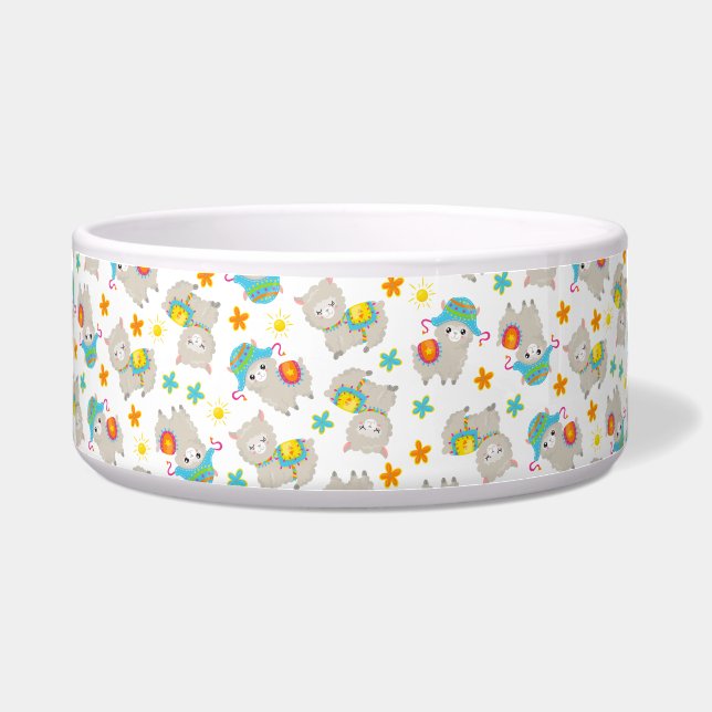 Pattern Of Llamas, Cute Llamas, Alpacas, Flowers Bowl (Front)