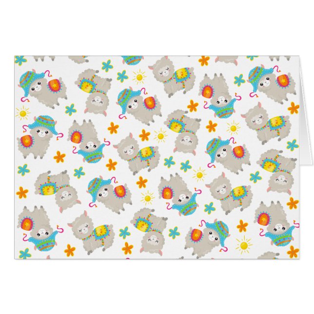 Pattern Of Llamas, Cute Llamas, Alpacas, Flowers Cards (Front Horizontal)