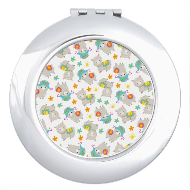 Pattern Of Llamas, Cute Llamas, Alpacas, Flowers Compact Mirror (Front)
