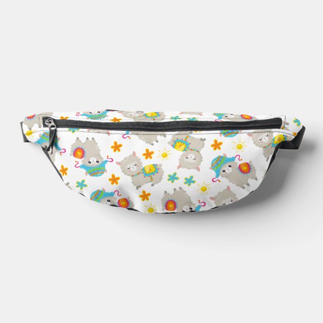 Pattern Of Llamas, Cute Llamas, Alpacas, Flowers Fanny Pack (Lay Down)