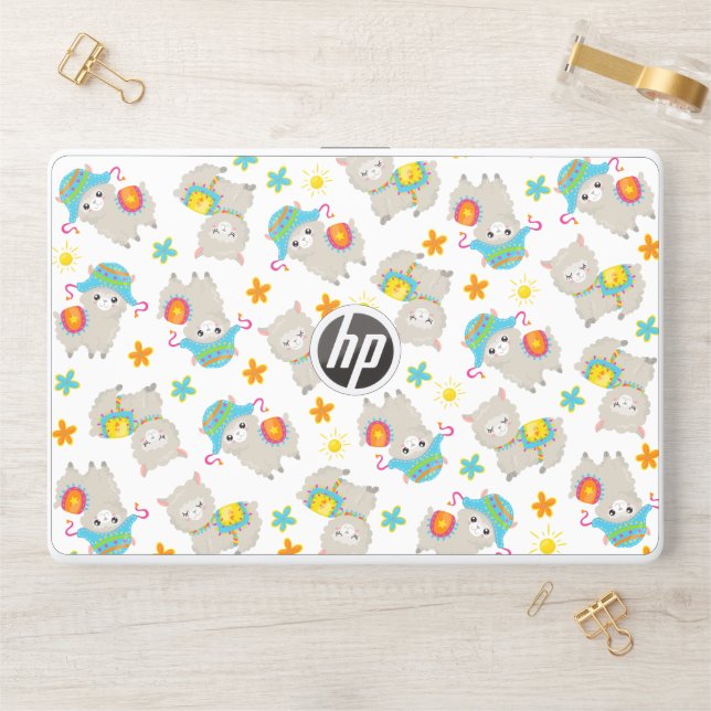 Pattern Of Llamas, Cute Llamas, Alpacas, Flowers HP Laptop Skin (Desk)