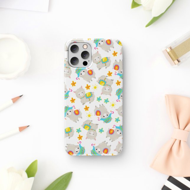 Pattern Of Llamas, Cute Llamas, Alpacas, Flowers iPhone Case (Creator Uploaded)