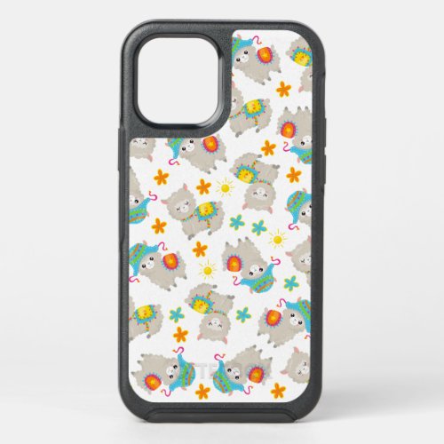 Pattern Of Llamas Cute Llamas Alpacas Flowers OtterBox Symmetry iPhone 12 Case