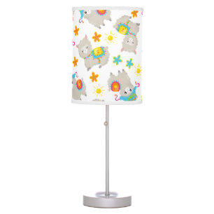 Pattern Of Llamas, Cute Llamas, Alpacas, Flowers Table Lamp
