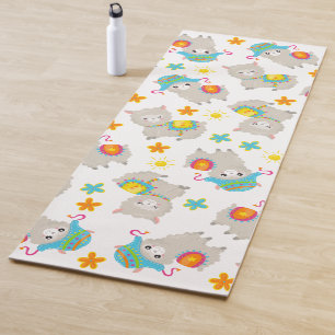 Pattern Of Llamas, Cute Llamas, Alpacas, Flowers Yoga Mat