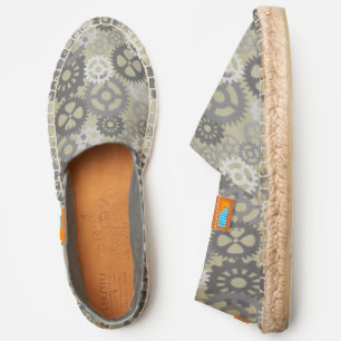 Pattern Of Mechanical Gears And Сogs. Gray Colors Espadrilles