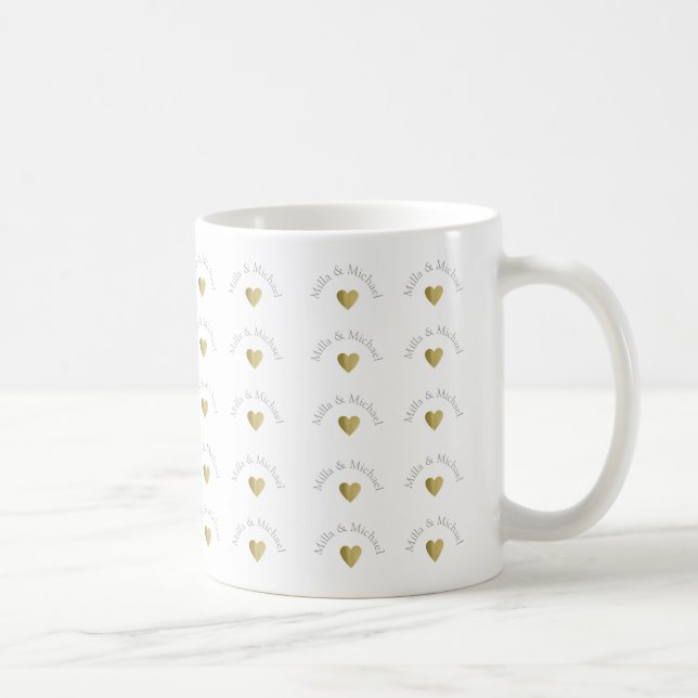 pattern of names and golden love hearts coffee mug (Right)