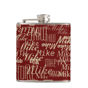 Pattern of Names on Dark Red Flask