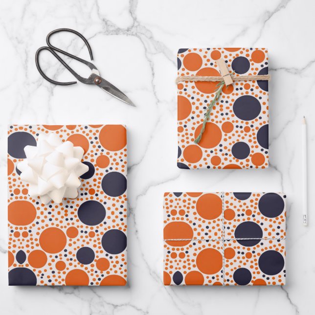 Pattern of orange and blue circles wrapping paper sheets (Front)